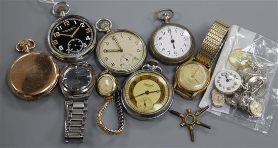 Two chrome cased military pocket watches and other pocket watches and movements etc.